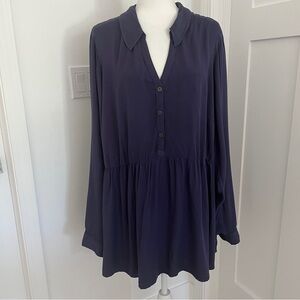Torrid Blue Long Sleeve Peplum Blouse Sz 3X (22-24) *O25